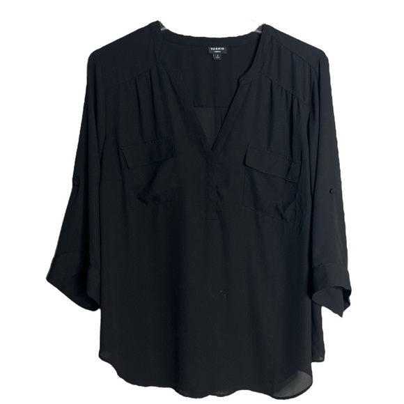 torrid Tops - Torrid Harper Georgette Pullover 3/4 Sleeve Blouse Deep Black Split V-Neck Flowy